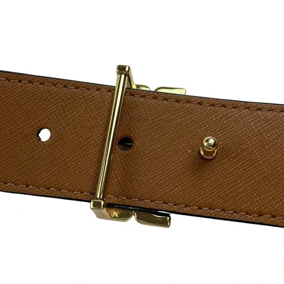 Tory Burch Reversible Belt S/M Black Brown Pebbled Leather Gold Logo Buckle 1.5" - Picture 4 of 6